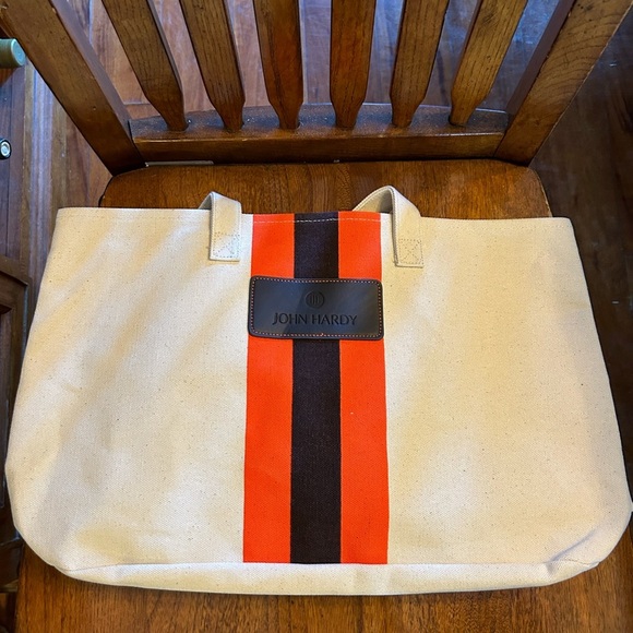 John Hardy Handbags - John Hardy Brown & Orange Striped Canvas Tote Bag NWOT